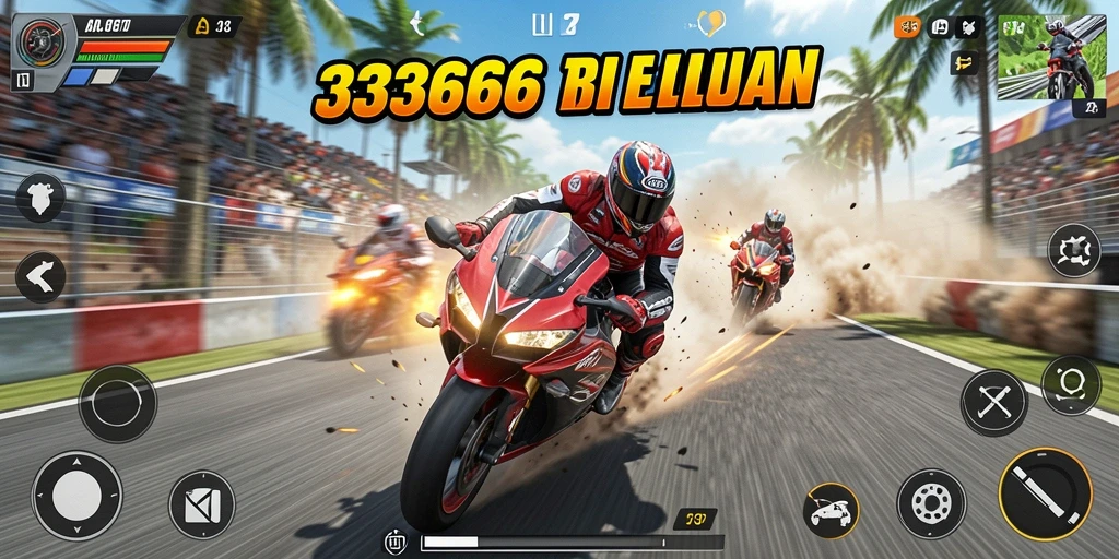 Tampilan gameplay menegangkan dari balapan motor di 333666.