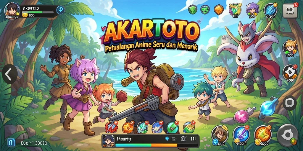 Tampilan gameplay AKARTOTO yang penuh aksi dan karakter anime menarik.