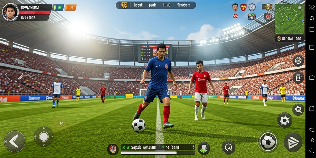 Tampilan menarik dari gameplay DEWANUSA dalam aksi pertandingan sepak bola.