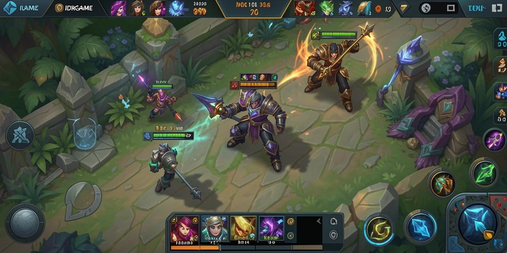 Screenshot gameplay menampilkan pertarungan epik dalam IDRGAME MOBA.