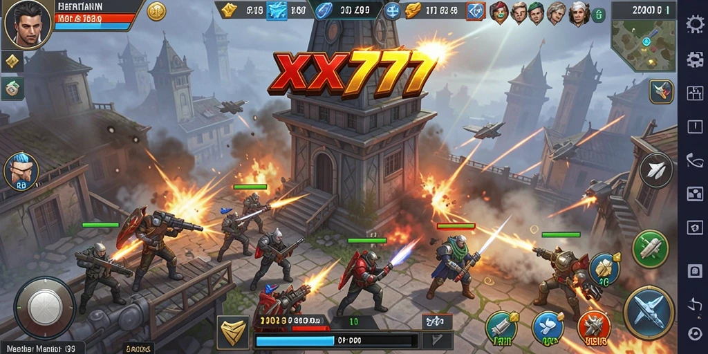 Tampilan menara dan musuh dalam XXX777 yang mendebarkan.